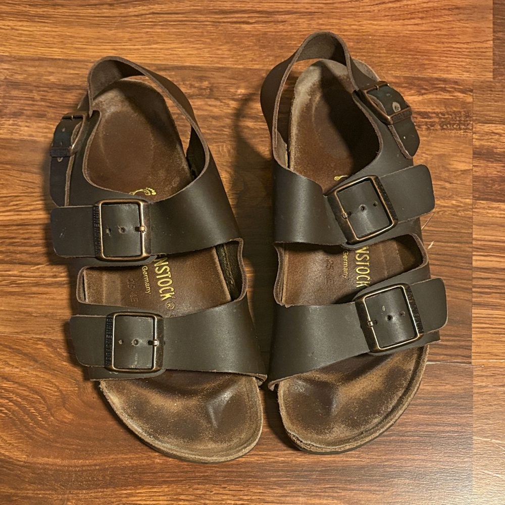 Birkenstock Milano Natural Leather in Dark Brown Size 39